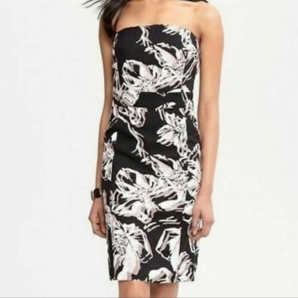 NWT Banana Republic Strapless Floral Cocktail Dress Linen Blend Sz 10